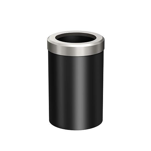 Gatco 1912SN Modern Round Waste Basket, Matte Black and Satin Nickel Combo / 11.88" H x 7.63" Dia Open Top Stainless Steel Trash Can with Removable Lid, 11 Liter Capacity