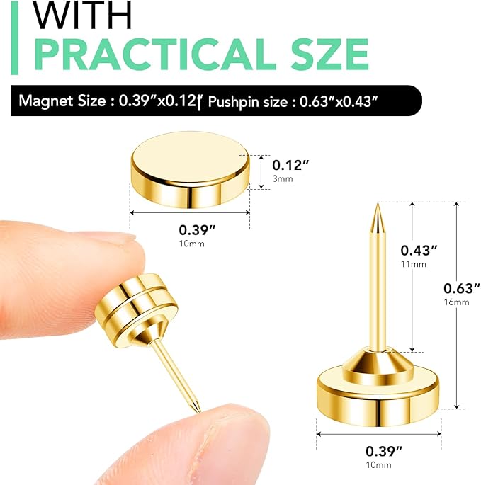 E BAVITE 80 Set Magnetic Push Pins,Flat Push Pin, Magnetic Thumb Tacks for Wall Bulletin Board Poster and Photo Hangers (Gold)