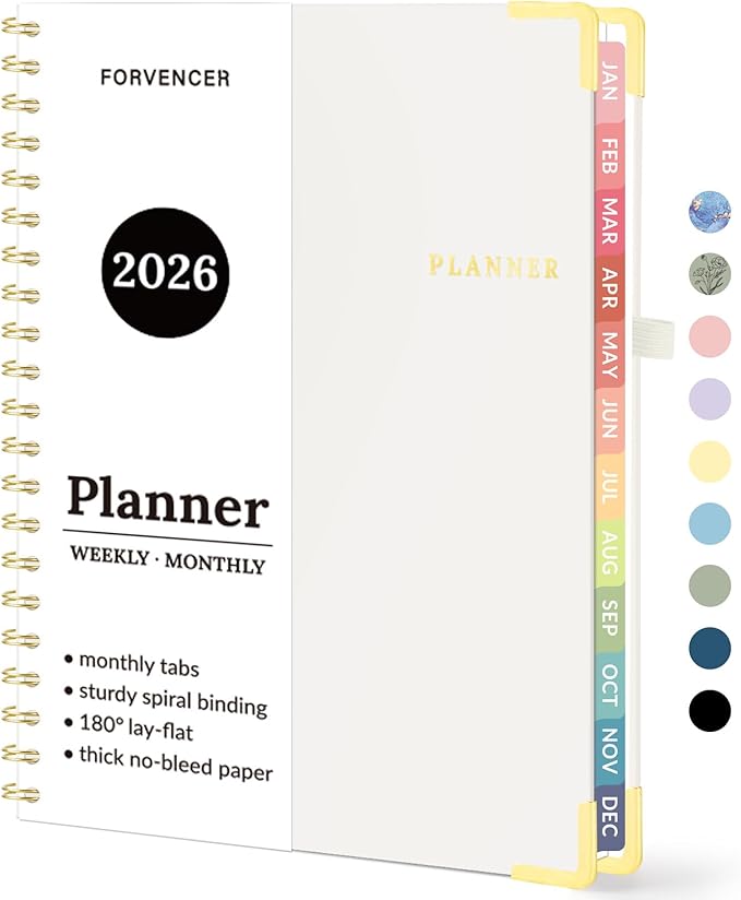 2026 Planner, Forvencer Calendar Planner Weekly and Monthly, Jan 2026-Dec 2026, 8.5" X 11", Hardcover Agenda Book, Daily Journal Organizer with Inner Pocket, Notebook for Office School, A4, Off-white