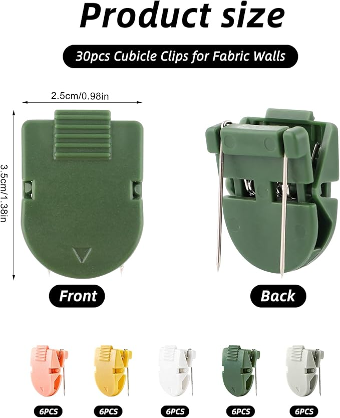 ARPOVIST 30pcs Cubicle Clips for Fabric Walls, 5 Colors Plastic Cubicle Hooks, Fabric Panel Wall Clips, Cubicle Wall Accessories for Picture Note Memo Documents Hanging