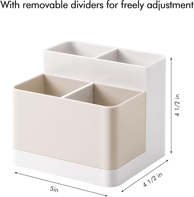 Poeland Desktop Storage Organizer Pencil Card Holder Box Container for Desk, Office Supplies, Vanity Table Tan
