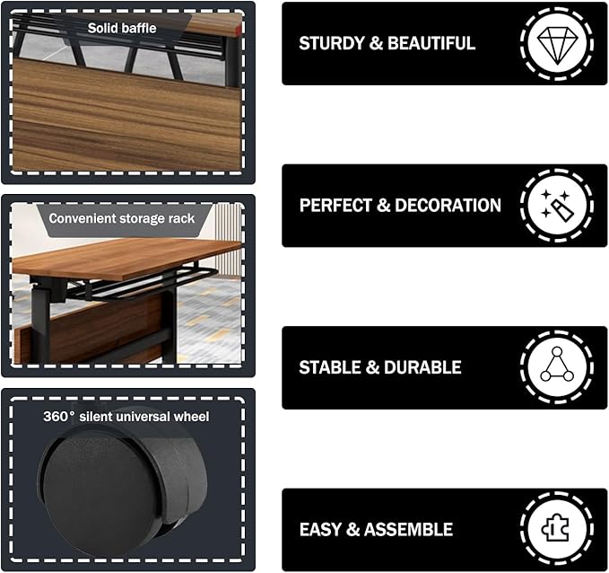 LKATOR Conference Table,Folding Office Tables with Wheels,Large Conference Meeting Room Tables for 10-12 People,Mobile Training Seminar Table with Flip Top,Modular Meeting Table for Office (55.1in) ﻿
