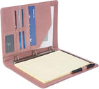 Geslun Vegan Leather 3 Ring Binder, 8.5 x 11 Letter Size Folio with Pen Holder, Soft Notebook Portfolio Cover, Slim Notepad Padfolio Thin File Organizer for Work Executive Meeting, Pink