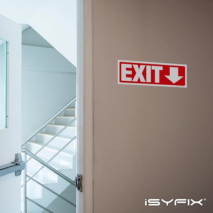 iSYFIX Exit Signs Stickers 12 Pack 12x4 Inch - Laminated Premium Vinyl Directional Down Arrow Signs for Buildings, Office, Workplace, Stores, Schools, Theaters, Parking, Restaurants, Factories