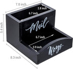 MyGift Urban Modern Mail Holder and Key Organizer Tray in Black Stained Solid Wood Finish, Entryway Storage Catchall with Cursive Mail and Keys Word Design, Office Desktop Organizing Bin