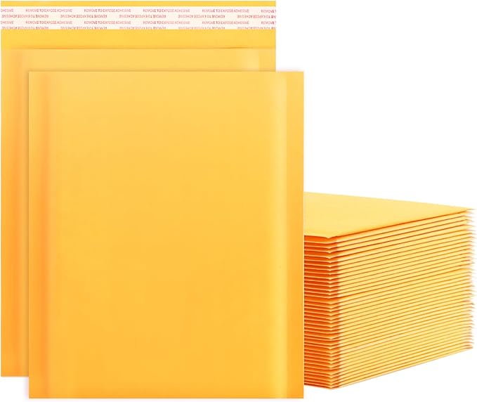 skardeco Kraft Bubble Mailers 8.5x11inch 50Pack Yellow Self-Seal Padded Envelopes Bubble Opaque Padded Mailers Shipping Bags for Small Businesses to Package and Mail Jewelry, Electronic Products