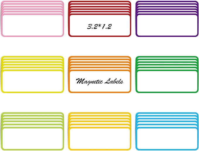 54pcs(3.2 x 1.2) Magnetic Dry Erase Labels，Magnets Sticker，11 Colors Reusable Erasable Cards Name Tags for Home, Refrigerator, Office, Student Lockers