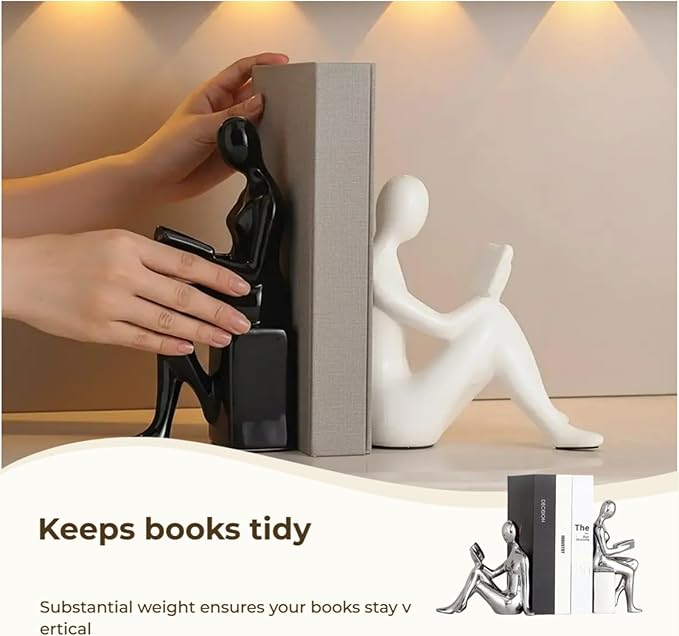 TYGKROF Decorative Bookends,Ceramic Statue Book Ends,Home Office Modern Bookends,Decor Aesthetic Reading Book Holders for Bookshelf,Bedroom Living Room Decoration Unique Bookends(Black and White)