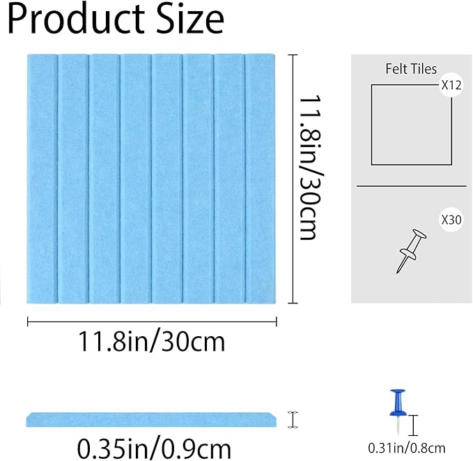 Cork Boards for Walls 48" x 36" Felt Board Alternative, 12 Pack Felt Wall Tiles Bulletin Board, Large Cork Board for Office Pin Board Tack Board Cork Boards
