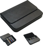 MIVLXLX PU Leather 12 Fountain Pen/Pencil Tray Case Organizer, Fashion Design, Handmade, Magnetic Closure with Drawer, Christmas Gift for Man/Woman/Office, 12 Slots(black)