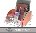 My Space Organizers Rose Gold Desk Organizer, Acrylic, 9 Compartments, Office Supplies Desk Accessories Organizer with Drawer, Pen Holder, Office Decor Desktop Organization (Rose Gold)