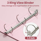 SUNEE 3 Ring Binder 1.5 Inch 1 Pack, Clear View Binder Three Ring PVC-Free (Fit 8.5x11 Inches) for School or Office Supplies, Pink