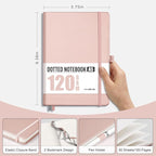 AHGXG Bullet Dotted Journal - Dot Grid Notebook Journal, 120 GSM Thick Acid-Free Paper, A5 Dotted Notebook 160 Pages, Leather Hardcover, Inner Pocket, Journal Stencil, 5.7'' × 8.3'' - Rose Gold