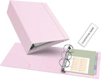 Ospelelf Leather Mini Binder Vintage Hardcover 2 Inch Rings, Professional Small 3 Ring Binders Organizer Suitable for 5.5" x 8.5" Documents, Binder Dividers with Tabs, Pink