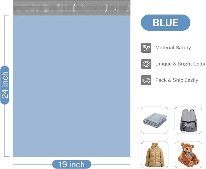 Metronic Poly Mailers 19x24 Inch 100 Pcs | Large Shipping Bags for Clothing, Small Business | Strong Thick Mailing Bags with Self Adhesive | Waterproof and Tear-Proof Large Package Bags in Haze Blue