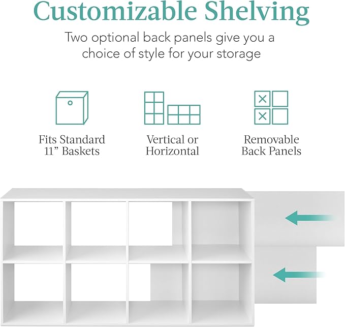 Best Choice Products 8-Cube Storage Organizer, 11in Shelf Opening, Bookcase, Display Shelf, Customizable w/ 3 Removable Back Panels – White