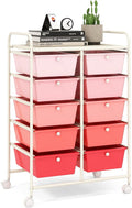 LDAILY 10 Drawer Rolling Cart, Storage Cart Organizer on Wheels, Drawer Cart with Metal Frame & Large Storage Capacity, Rolling Cart with Drawers for Living Room Classroom, Office