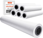 VEVOR 24 in x 150 ft Plotter Paper, 6 Rolls, 20 LB Bond, Architectural D/E, 2496 Sheets, White, Uncoated, Biodegradable, 94% Opacity, Ideal for CAD, Engineering, GIS Maps & Architectural Designs