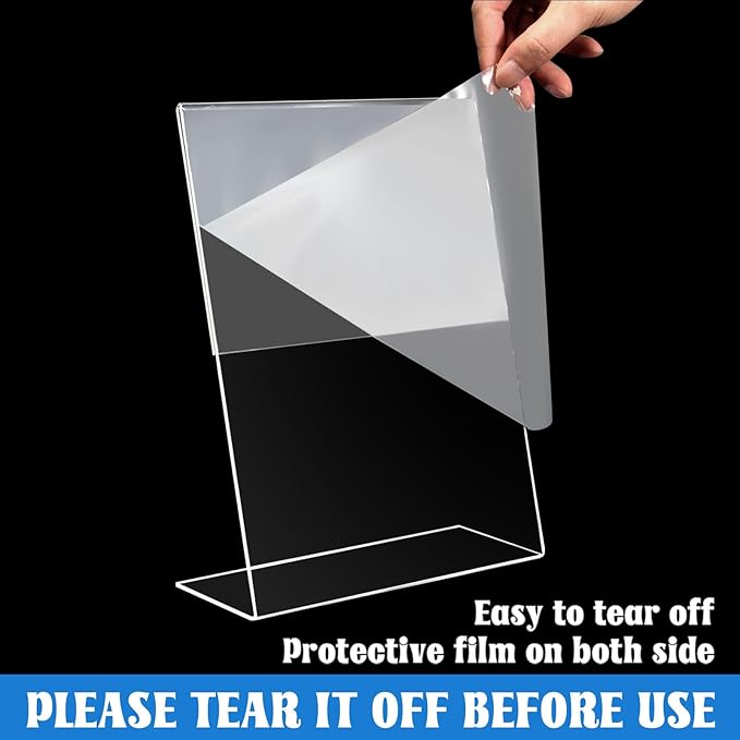 Laerjin Acrylic Sign Holder 8.5 x 11 - 16 Pack Clear Slanted L-Shaped Display Stand, Flyer & Menu Frame, Side Loading Paper Signage Holder - Office, Restaurant, Trade Show Use