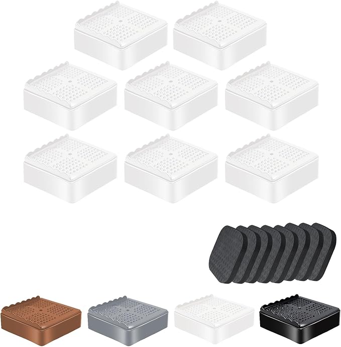 shouwuhho Furniture Risers, 8 Pack Bed Risers with Non-Slip Grip and Heavy Duty Support, 1 Inch 2 Inch 3 Inch 4 Inch Height Lift for Couch, Sofa, Table, Desk, Chair, Refrigerator - White, 1 Inch
