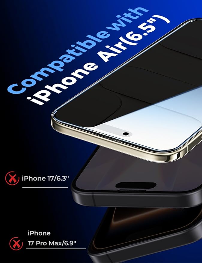 MAGIC JOHN 2 Pack for iPhone Air 6.5 inch Privacy Glass Screen Protector, Auto Dust-Elimination, Bubble Free, Easy Installation
