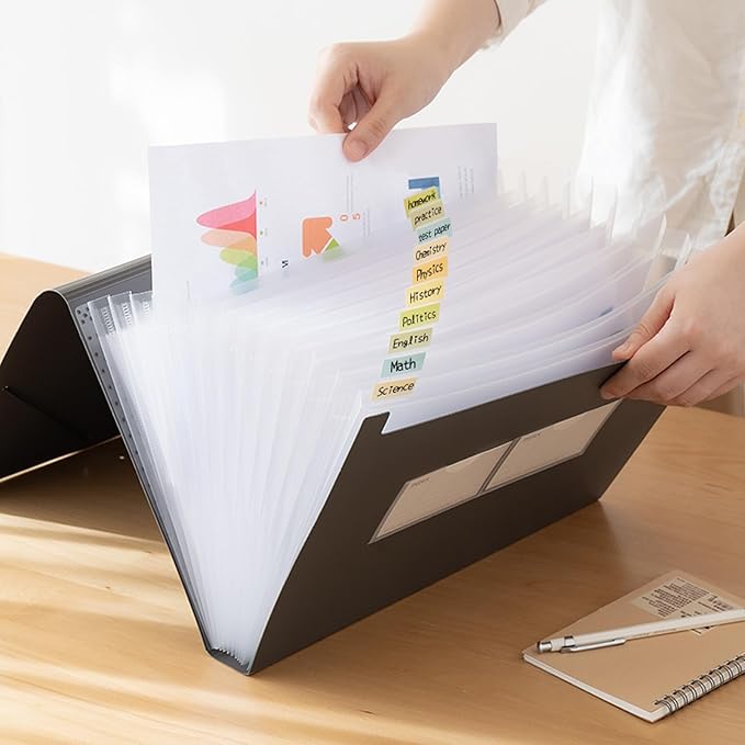 Expanding File Folder with Tabs, 13 Pockets File Organizer Accordion File Holder ，with Elastic Buckles Closure, A4 Paper Document Organizer for Home School Office (1, Black)