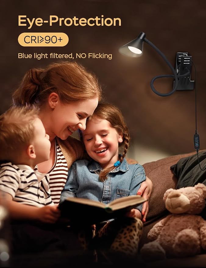 LiFMIRA Clip on Light USB Reading Light 3 Color Modes 10 Brightness Levels Eye Care Clamp Light Flexible Gooseneck Dimmable Reading Lamp Clip on Lamp for Bed Headboard Desk Bedside Dorm (Black)