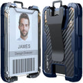 LIUGX Carbon Fiber Badge Holder, ID Card Holder with Metal Clip - Heavy Duty Portable Wallet (Holds 1to 4 Cards),for Office Police Worker Outdoor, Dark Blue