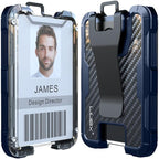 LIUGX Carbon Fiber Badge Holder, ID Card Holder with Metal Clip - Heavy Duty Portable Wallet (Holds 1to 4 Cards),for Office Police Worker Outdoor, Dark Blue