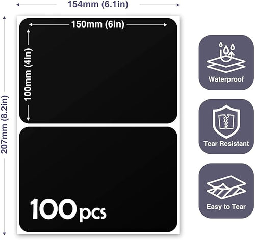 100Pcs Large Black Labels for Storage Bins,6x4 Inch Removable Labels,Large Labels for Blank Box,Strong Adhesive Tear Resistant No Residue Blank Labels(Black)