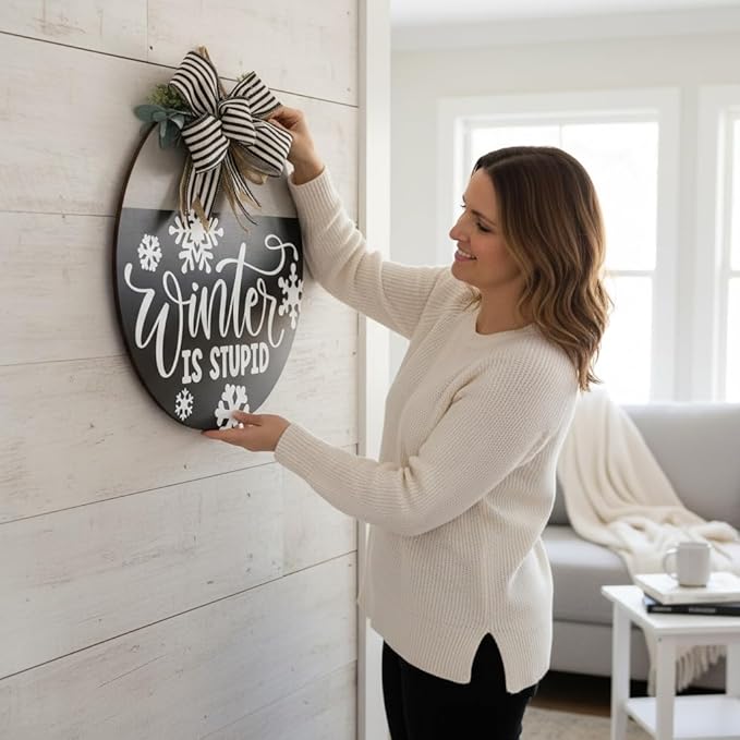 Wood front door sign Wood sign Home decor Welcome sign Sign for front door House warming gift Wedding gift (Winter is stupid2.0(UV092(A62) S004, 18" Width)