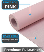 Leather Desk Protector, Non-Slip PU Laptop Mat for Office/Home - Waterproof Writing Pad (31.5"x15.7", Rose Pink)