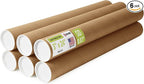 3" x 24" Reinforced Kraft Paper Mailing Tubes, Pack of 6 Tubes with 2 Caps Each – USPS Approved Poster Tube – Made in USA Cardboard Tube for Shipping and Storing Posters, Prints, Artwork, or Documents