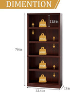 blini 5-Shelf Tall Bookcase Wooden Bookshelves 33in Wide Floor Standing Display Storage Shelves Mahogany Bookcase for Home Office, Living Room, Bed Room