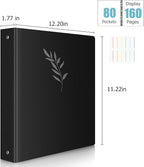 Uquelic 80-Pocket Binder with Plastic Sleeves for Letter/A4 Size(11" x 8.5"), Silver Leaf Printed Cover, Document Binder Organizer for Papers, Certificates and Artwork with Macaron PP Divider Pages