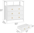 Edbuosy 3 Wooden Drawers Nightstand, 27 Inch Wide Night Stand Set 2 with Charging Station and Adjustable Drawers, Small Dresser for Closet, Bedside Table for Living Room/Bedroom/Office, White.