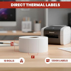 1 1/2" × 1" Direct Thermal Printer Labels, 10 Rolls, 13,000 Matte White Thermal Barcode Labels with Strong Adhesive, Compatible with Zebra & Eltron Printers (No Ink or Toner Needed)