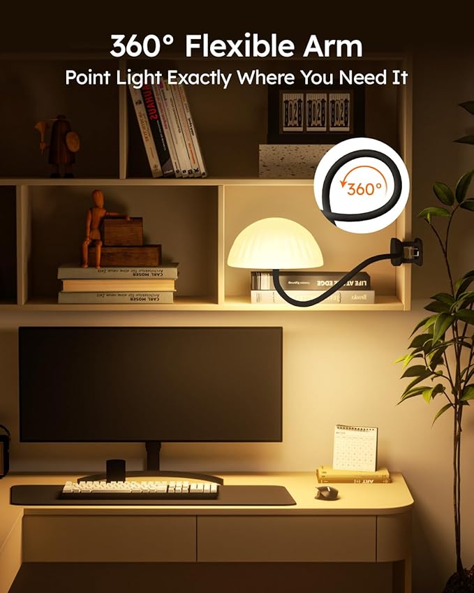 Cordless Clip On Lamp, Touch Control Desk Lamp with RGB Ambient Mode & 3000K–6000K, Rechargeable Dimmable Book Reading Light with Flexible Arm Sturdy Clamp On Table Bedside Headboard, Battery Operated