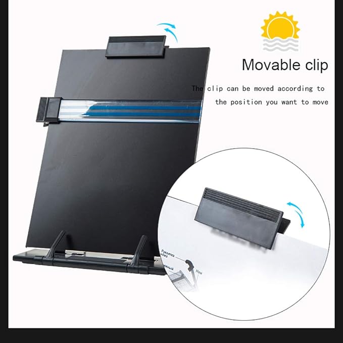 Hanghs Desktop Document Holder/Paper Stand/Clipboard for Sheet Music/Cookbook/Book with 7 Adjustable Positions and a Highlighting Side Clip Black