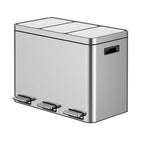 OUTLANE 45L Triple Compartment Stainless Steel Recycling Bin, Step Pedal, Soft Close Lid, Removable Liners, Smudge Resistant, Kitchen/Office Waste Sorter, 37.6x63x46.8cm