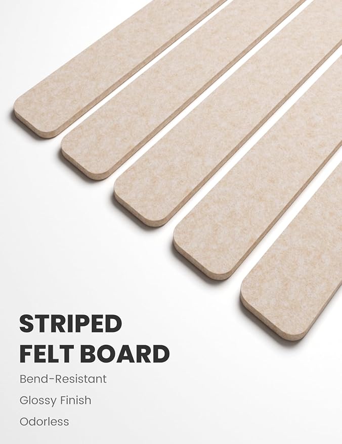 Fluxynara Cork Board Alternative Felt Strip Board 5-Pack 13"x2", Office Pin Board with 35 Push Pins, Adhesive Install for Bedroom Door & Home Office(Oatmeal)