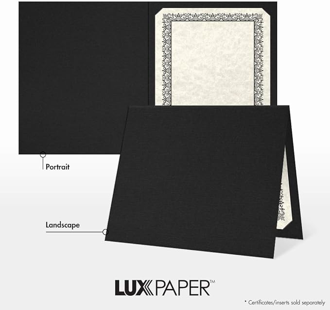 LUXPaper 9.5" x 12" Certificate Holders | Black Linen | 100lb. Cover | 250 Qty