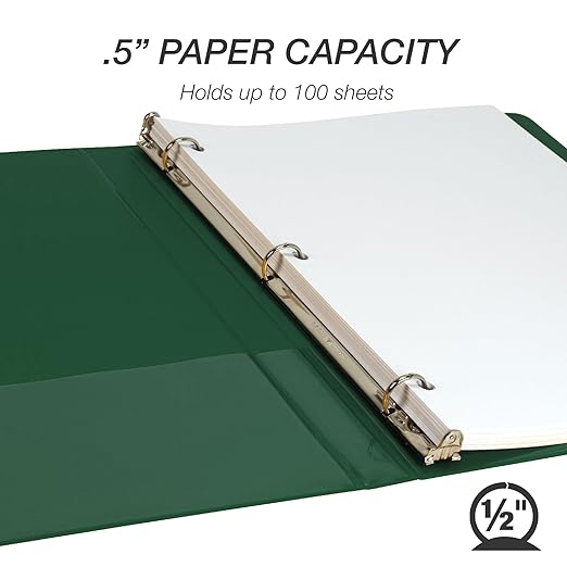 Samsill 0.5 Inch 3 Ring Binder, Made in USA, Economy Round Ring, Clear View Cover, 100 Sheet Capacity - for School, Home, Office - Forest Green
