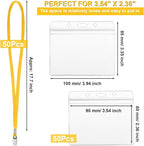 Marspark 50 Sets Clear Name Tags with Lanyard, Lanyards for ID Badges Reusable Strap with ID Holder Plastic Name Badges for Adults Business School Church Conference (Yellow)