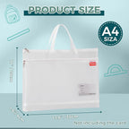 Pendancy Mesh Zipper Pouch A4 Size, Large Double Pocket Lightweight Nylon Transparent File Bag with Handle, 11x13.8 in Foldable Document Storage for Puzzle Project/Cross Stitch/Travel/Office (White)