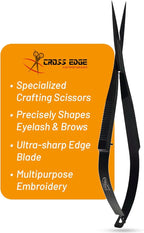 Cross Edge Spring Scissors 5 Inch straight Stainless Steel Precision Eyebrow & Eyelash Shaping & Trimming Scissor, Snips Squeeze, Embroidery, Knitting Micro Tip Craft Scissors (Black)