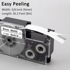 Pristar Replace for Casio XR-9WE XR9WE XR-9WE2S 9mm Labeling Tape 3/8" Black On White Label Tape Compatible with Casio EZ Label Printers KL-60 KL-100 KL-120 KL-430 KL-750 KL-780 KL-7200, 6-Pack