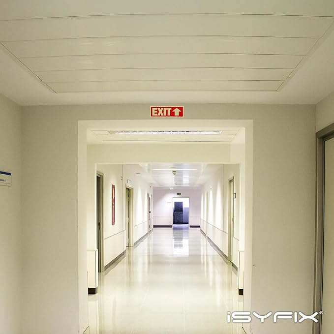 iSYFIX Exit Signs with Directional Up Arrow - 2 Pack 12x4 Inch Glow in the Dark for Business, School, Office, Warehouse - Durable 40 Mil Polystyrene, UV Laminated, Waterproof, Scratch & Fade Resistant