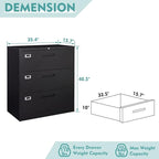 MIIIKO Lateral File Cabinet with Lock, 3 Drawer Lateral Filing Cabinet, Large Deep Drawers Locked by Keys, Metal Storage File Cabinet for Hanging Files Letter/Legal/F4/A4 Size