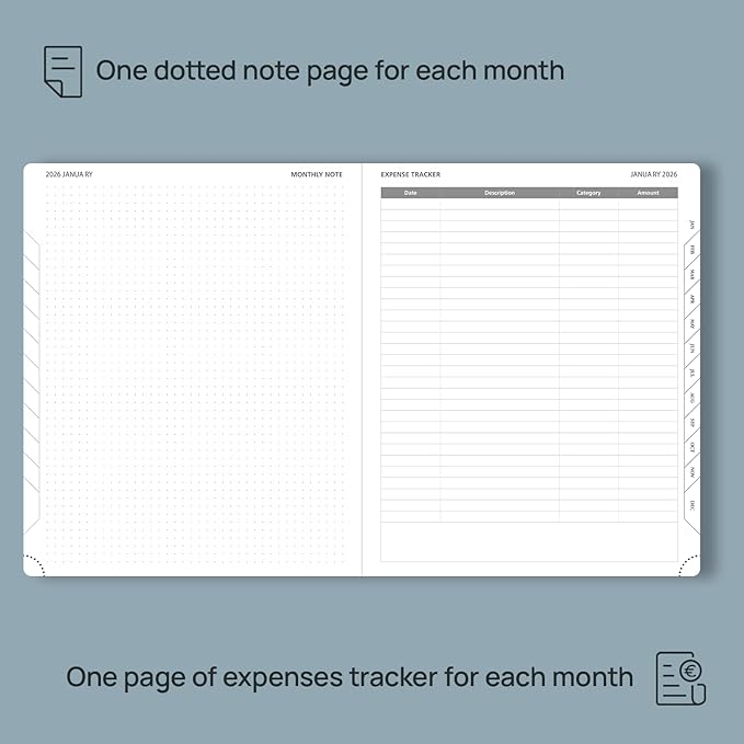 POPRUN Monthly Planner 2026-2027 (Large- 8.5" x 10.5" Soft Cover), 18-Month Calendar Book (Jan.2026 - Jun. 2027), Calendar Planner with Monthly Tabs & Pocket, 100 GSM Paper - Blue